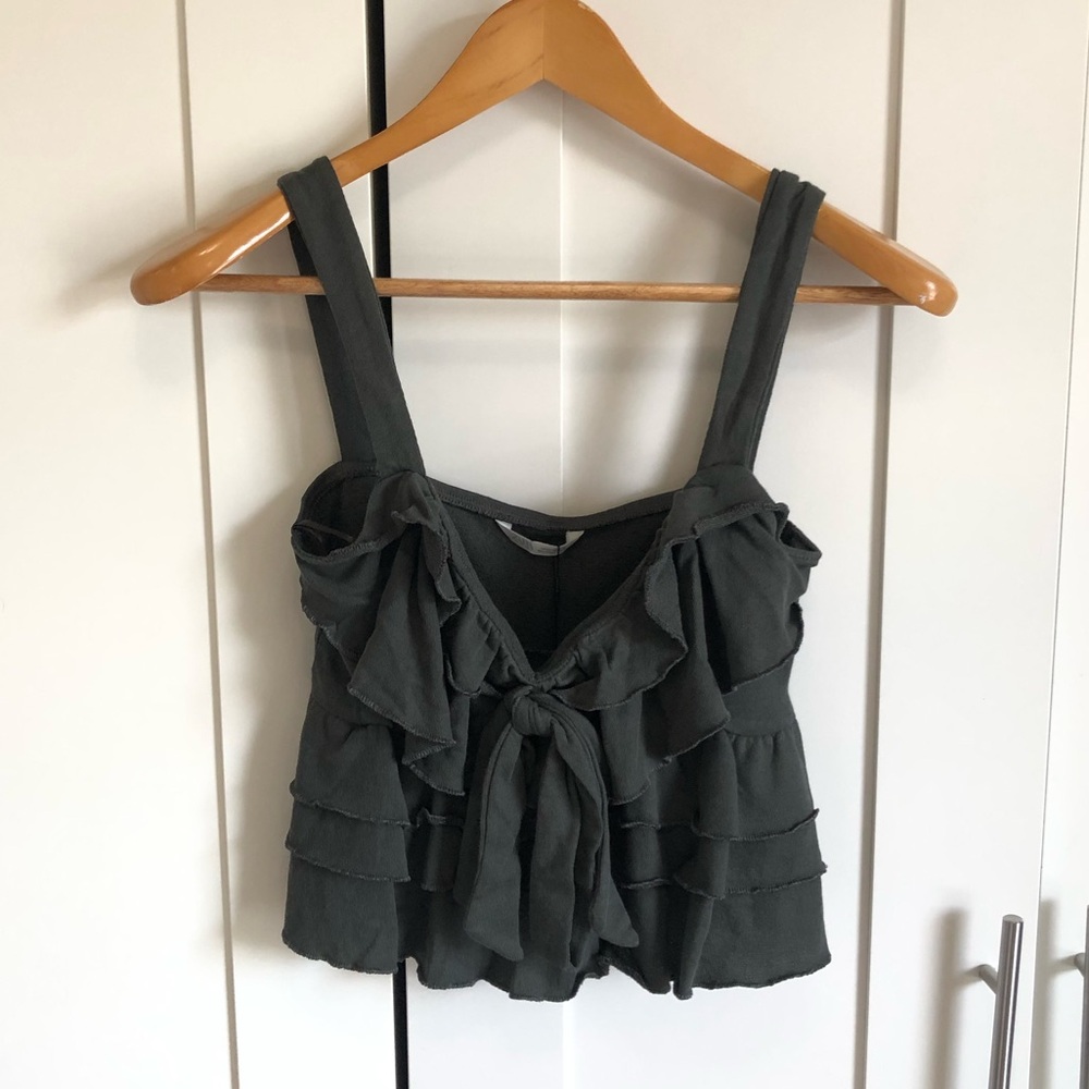 Zara Olive Green Tiered Cotton Crop Top